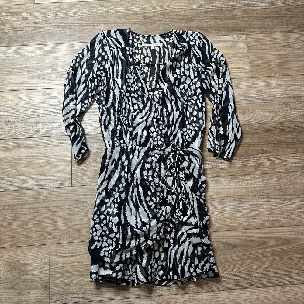 Veronica Beard Kiran Silk Black White Faux Wrap Mini Dress Size 4